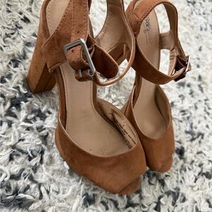 Brown Suede Women's Block Heel Sandals